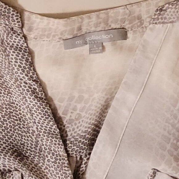 NY Collection Sheer Beige Snake Skin Print Button-Up Shirt Size Large - Picture 3 of 9